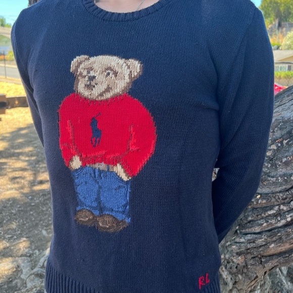 POLO BEAR RALPH LAUREN MEN BOY TEDDY KNIT SWEATER NAVY BLUE HOLIDAY CHRISTMAS S - Picture 2 of 13